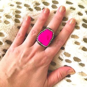 Hot Pink Turquoise Howlite Stone Ring